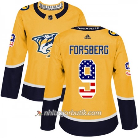 Dame Ishockey Nashville Predators Tröja Filip Forsberg 9 Adidas 2017-2018 Guld USA Flag Fashion Authentic